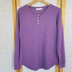 Topstype Purple Henley Shirt Long Sleeve Size Small Relaxed Fit